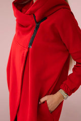 Solid Color Loose Hooded Zip-up Casual Sports Jacket