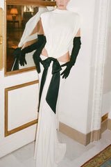 Sexy Open Back Bow Embellished Elegant Fishtail Maxi Dress