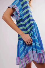 Bohemian Printed Casual Short Sleeve Ruffled Mini Dress