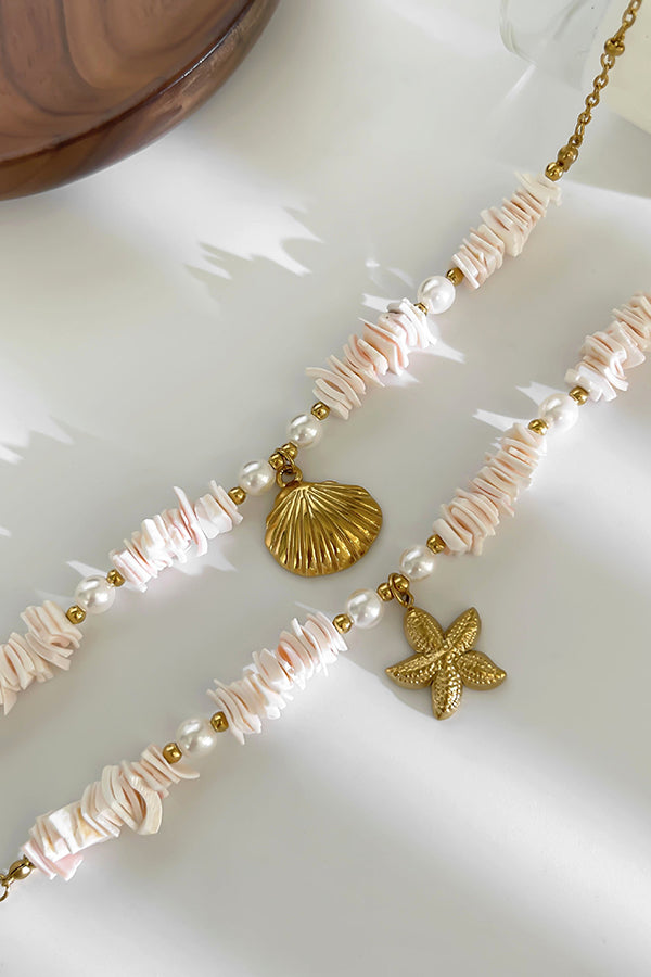 Ocean Style Stainless Steel Shell Starfish Pearl Necklace