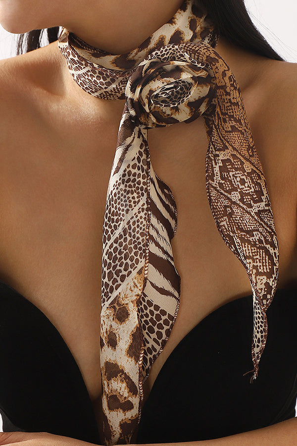 Fashionable and Versatile Leopard Print Polka Dot Rose Scarf