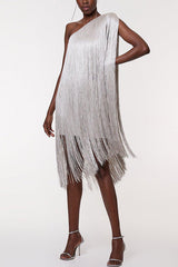 Fashion One-shoulder Slim-fit Elegant Tassel Mini Dress