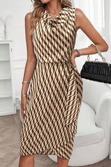 Unique Print Draped Front Neck Asymmetric Hem Mini Dress