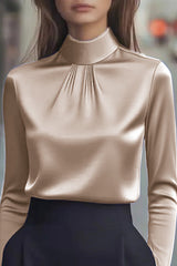 Solid Color Long-sleeved High-neck Casual Shirt