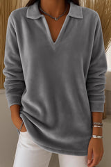 Solid Color Velvet Long-sleeved Loose Casual Top