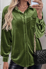 Solid Color Velvet Casual Lapel Pocket Loose Shirt
