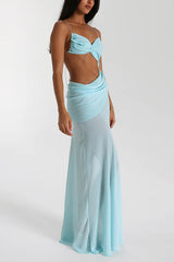 Sexy Halter Waist-baring Backless Lace-up High-slit Maxi Dress