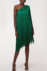 Fashion One-shoulder Slim-fit Elegant Tassel Mini Dress