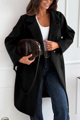 Solid Color Long-sleeved Single-breasted Woolen Mid-length Coat