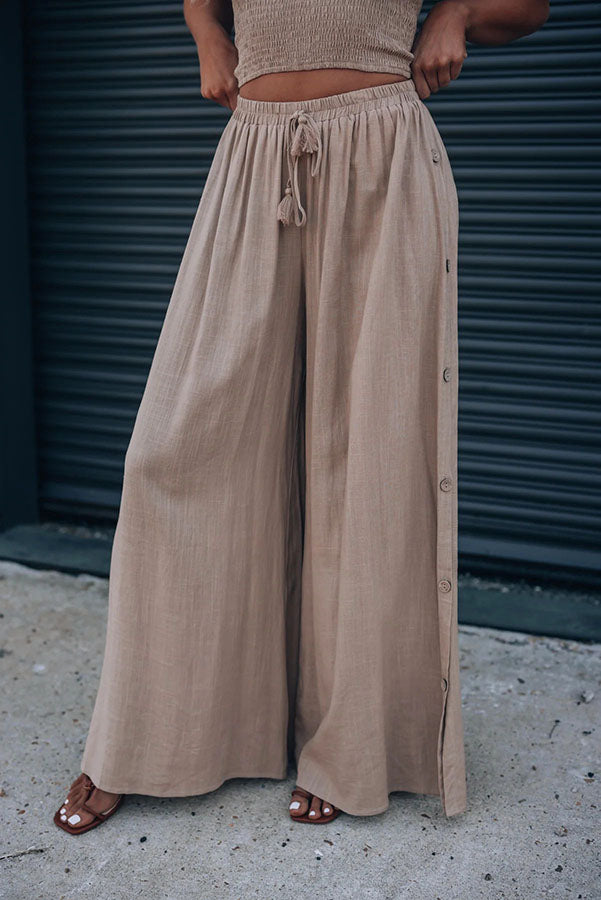 Coast To Coast Smocked Top Button Wide Leg Pants Suit