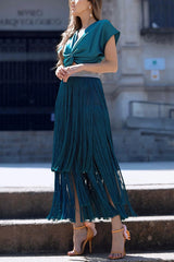 Elegant Tassel Hem Elastic Waist Casual Maxi Skirt