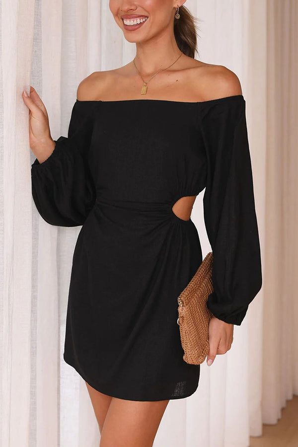 Annika Linen Blend Cutout Square Neckline Balloon Sleeve Mini Dress
