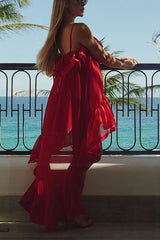 Rose Dance Chiffon Layered Ruffles High Low Hem A-line Slip Maxi Dress