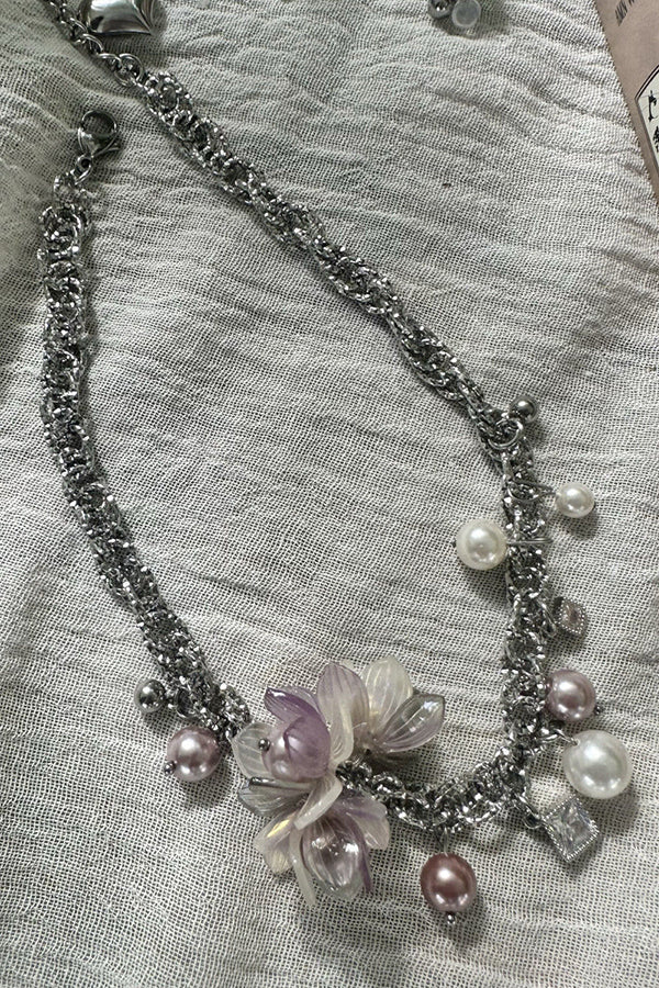 Elegant Flower Pink and Purple Pearl Necklace