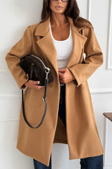 Solid Color Long-sleeved Single-breasted Woolen Mid-length Coat