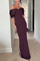 Elegant Off-shoulder Spliced fitted Backless Maxi Dress