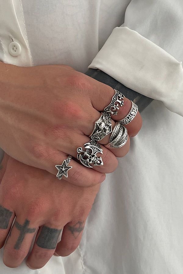 Dark Punk Retro Ring Set