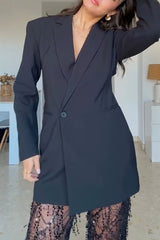 Yulissa Single Button Long Sleeve Fitted Wst Open Back Pocketed Lapel Blazer