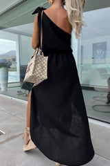 Bayside Beauty One Shoulder Slit Relaxed Midi Dress