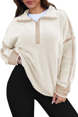 Stylish Color-blocked Trim Loose Casual Pocket Sweatshirt