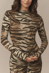 Winston Animal Print High-neck Long Sleeve Ruched Hip Stretch Maxi Dress