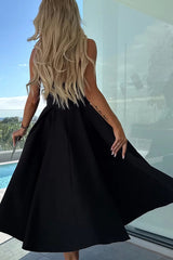 Sweet Cascade Solid Color Off Shoulder Pocket Full Hem Midi Dress