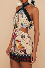 Tropical Print Halter Neck Resort Mini Dress