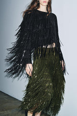 Party Crasher Layered Sequined Tassels Long Sleeve Loose Jacket