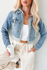 Fashionable Patchwork Hooded Casual Long-sleeved Denim Jacket