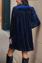 Solid Color Velvet V-Neck Long Sleeve Loose Mini Dress