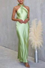 Satin Fashion Halter Backless Slim Elegant Maxi Dress