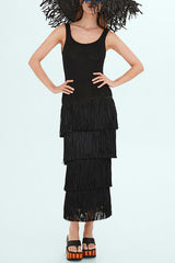 Solid Color Sleeveless Slim Fit Fringed Hem Knitted Midi Dress