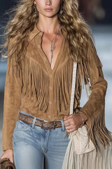 Stylish Lapel Long-sleeved Casual Tassel Suede Jacket