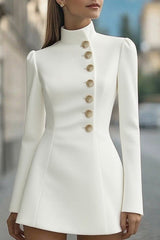 Fashionable Stand Collar Single-Breasted Slim Fit Formal Mini Dress