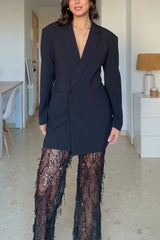 Yulissa Single Button Long Sleeve Fitted Wst Open Back Pocketed Lapel Blazer