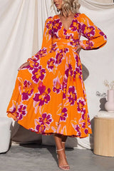 Feeling Loved Floral Print Back Cutout Pleated Midi Dress