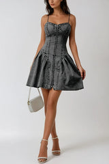 Fashionable Patchwork Suspender Zipper Slim Denim Mini Dress