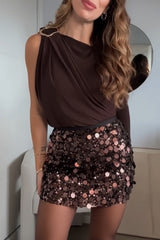 After Party Energy Large Sequin High Waist Zipper Mini Skirt