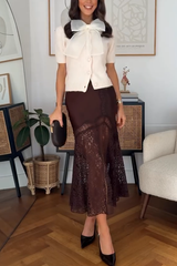 Cozy Sweet Darling Satin Lace Patchwork Mid Rise Slit Maxi Skirt