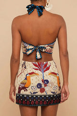 Tropical Print Halter Neck Resort Mini Dress