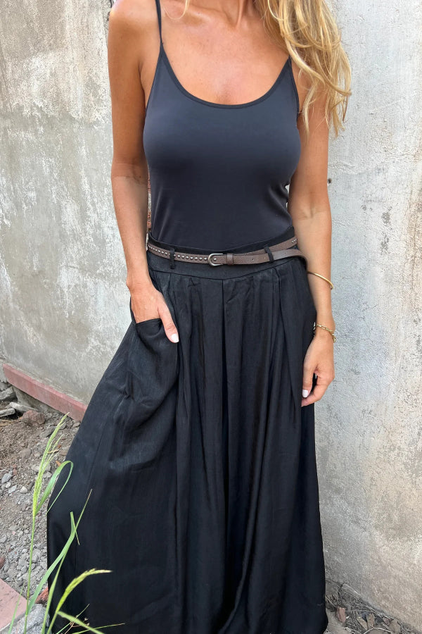 Solid Color Elastic Waist Casual Pocket Loose Wide-leg Pants