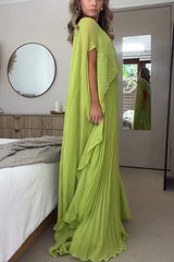 Spring Whispers Chiffon Pleated Wide Sleeve Volume Maxi Dress