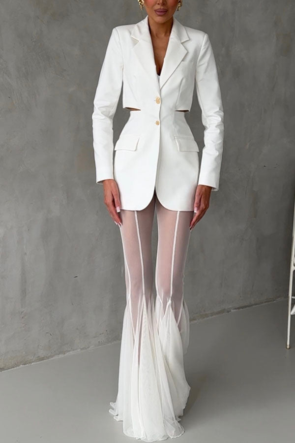 Deep Chic Mesh High Rise Elastic Waist Fishtail Stretch Pants