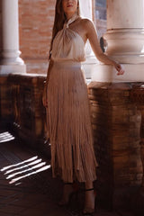 Elegant Tassel Hem Elastic Waist Casual Maxi Skirt