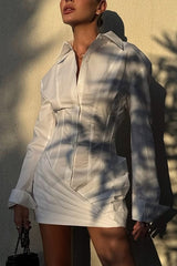 Fashion Long-sleeved Elegant Pleated Slim-fit Mini Dress