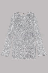 Flash Focus Sequin Extra Long Slit Sleeves Open Back Mini Dress
