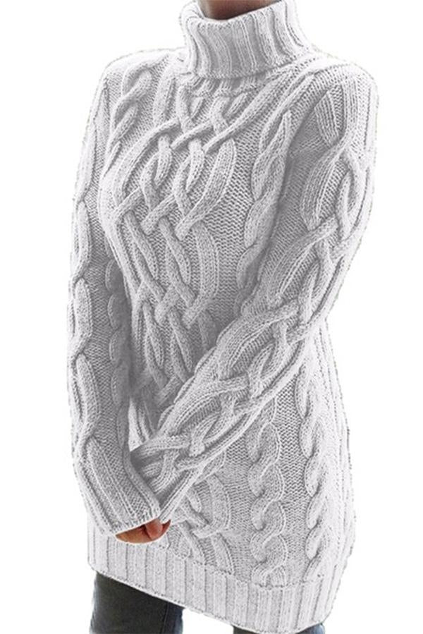 Turtleneck Retro Thick Line Twist Sweater Dress