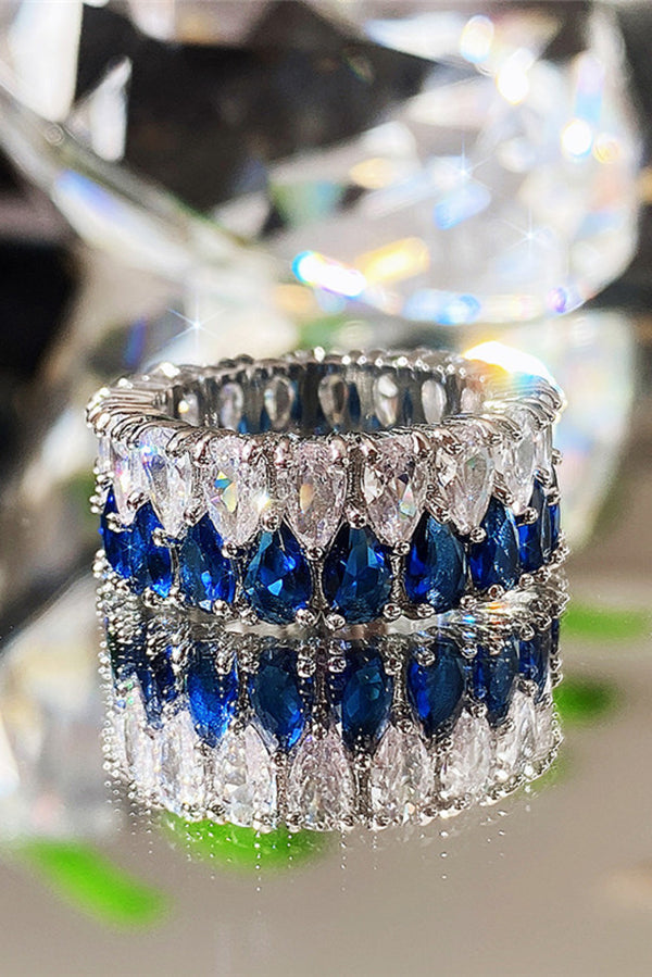 Light Luxury Double Row Drop Zircon Ring