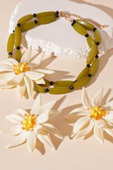 Fashionable Bamboo Crystal Flower Necklace and Earrings