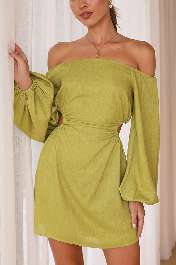 Annika Linen Blend Cutout Square Neckline Balloon Sleeve Mini Dress